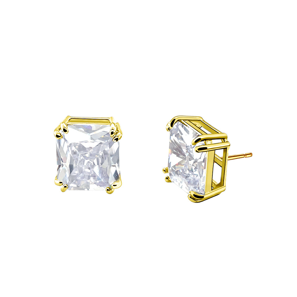 BME221934 - Funky Cubic Zirconia Stud Solitaire Earrings (Square Fancy Cut) - Stud Earrings