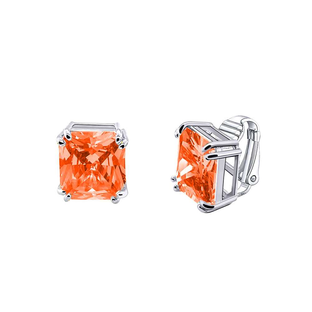 BME221934 - Funky Cubic Zirconia Square Fancy Cut Solitaire Earrings - Clip On Earrings