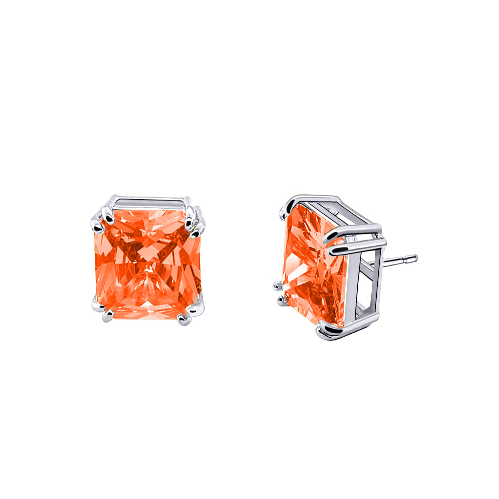 BME221934 - Funky Cubic Zirconia Stud Solitaire Earrings (Square Fancy Cut) - Stud Earrings
