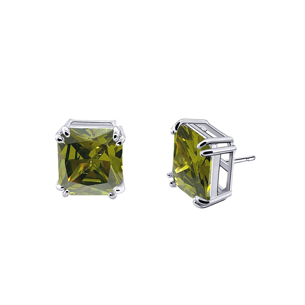 BME221934 - Funky Cubic Zirconia Stud Solitaire Earrings (Square Fancy Cut) - Stud Earrings