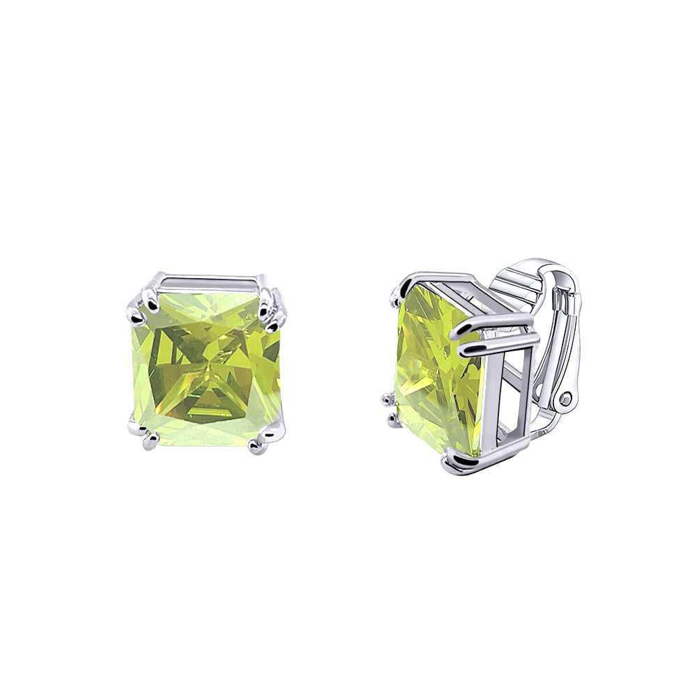 BME221934 - Funky Cubic Zirconia Square Fancy Cut Solitaire Earrings - Clip On Earrings