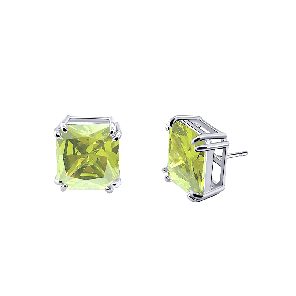 BME221934 - Funky Cubic Zirconia Stud Solitaire Earrings (Square Fancy Cut) - Stud Earrings