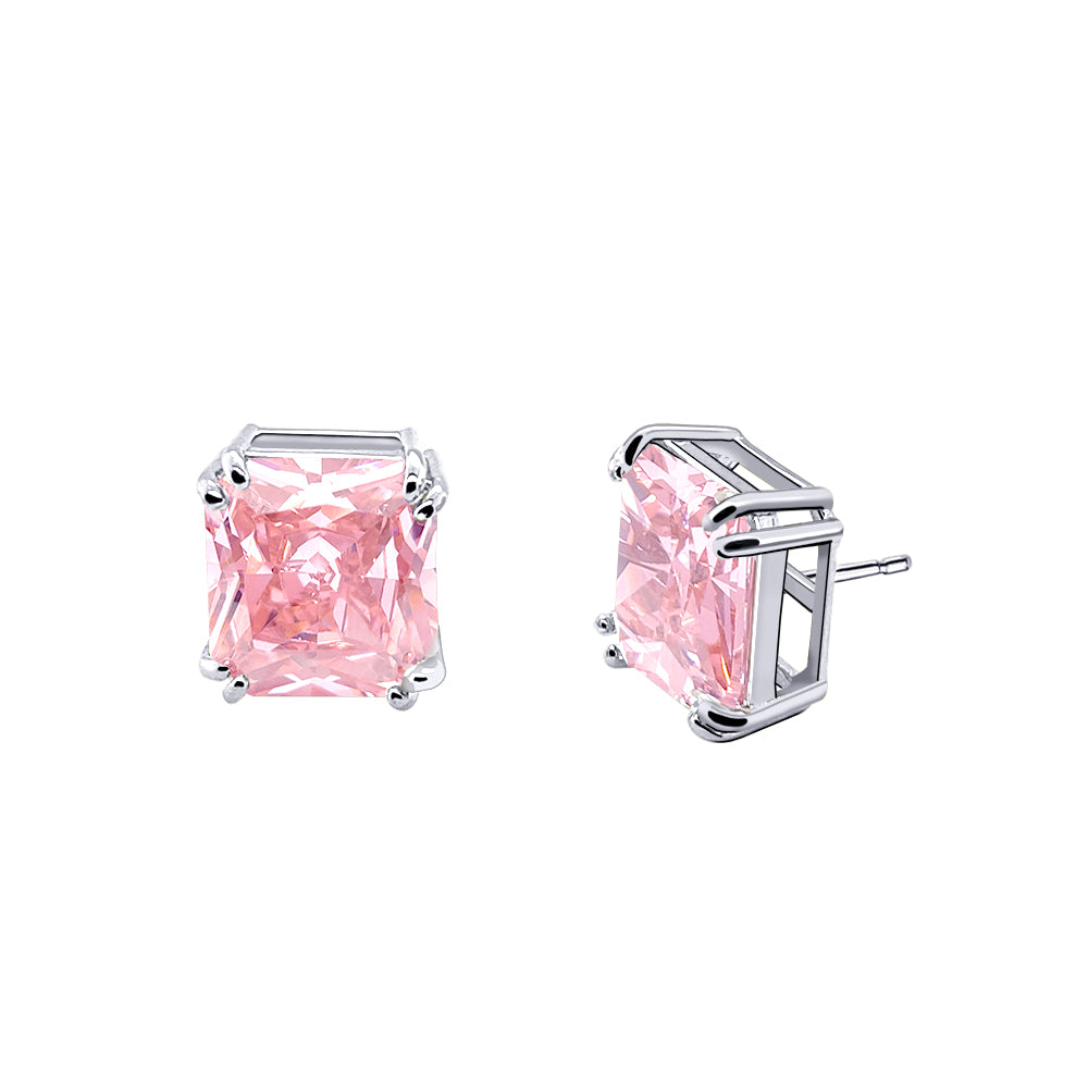 BME221934 - Funky Cubic Zirconia Stud Solitaire Earrings (Square Fancy Cut) - Stud Earrings