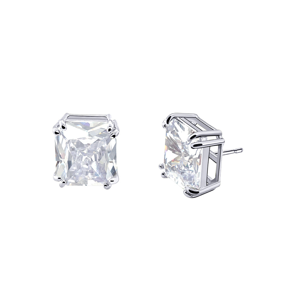 BME221934 - Funky Cubic Zirconia Stud Solitaire Earrings (Square Fancy Cut) - Stud Earrings