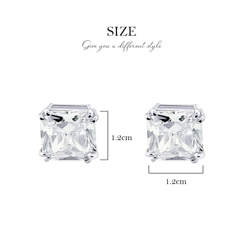 BME221935 - Funky Cubic Zirconia Square Fancy Cut Solitaire Earrings - Clip On Earrings