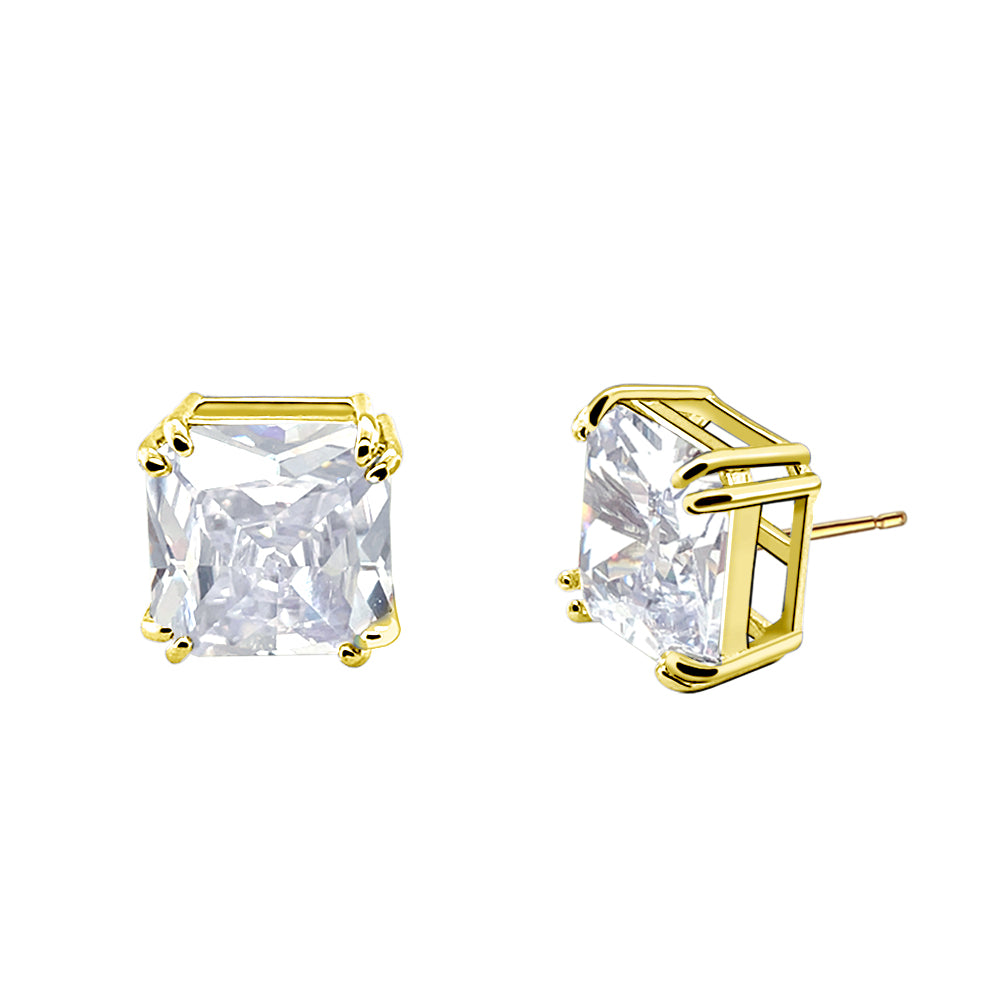 BME221935 - Funky Cubic Zirconia Stud Solitaire Earrings (Square Fancy Cut) - Stud Earrings