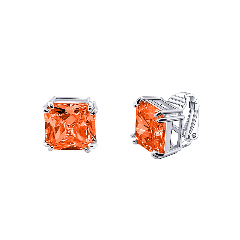 BME221935 - Funky Cubic Zirconia Square Fancy Cut Solitaire Earrings - Clip On Earrings