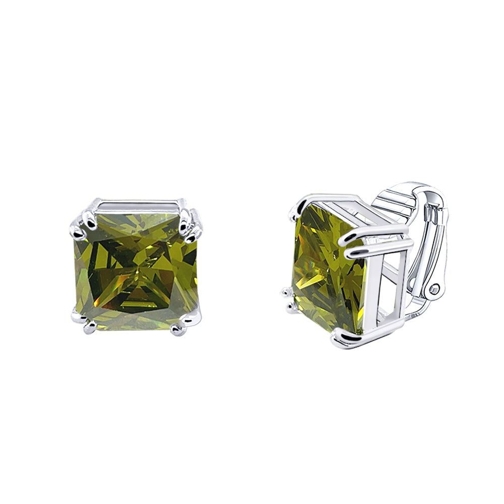 BME221935 - Funky Cubic Zirconia Square Fancy Cut Solitaire Earrings - Clip On Earrings