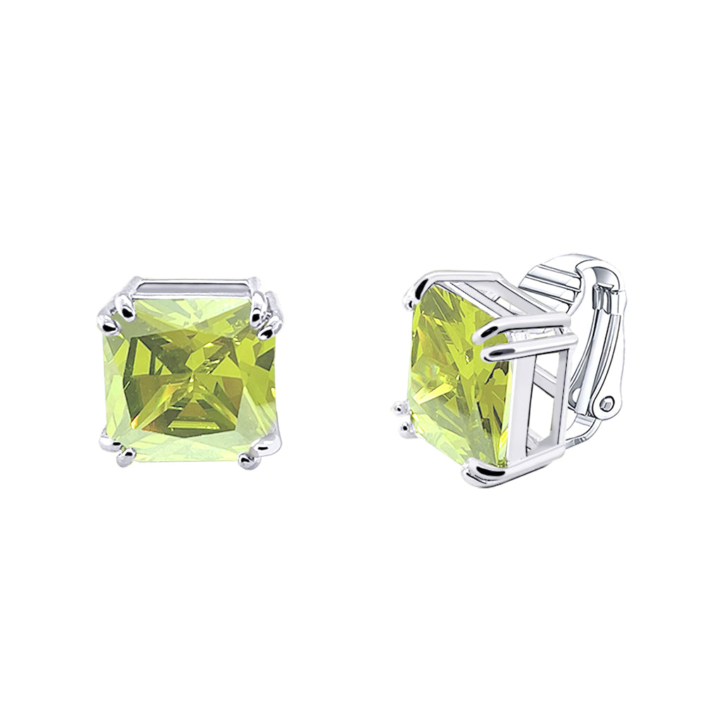 BME221935 - Funky Cubic Zirconia Square Fancy Cut Solitaire Earrings - Clip On Earrings