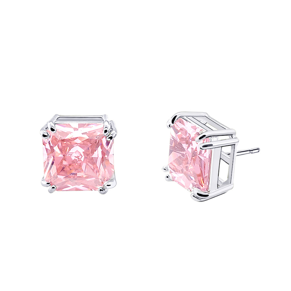 BME221935 - Funky Cubic Zirconia Stud Solitaire Earrings (Square Fancy Cut) - Stud Earrings