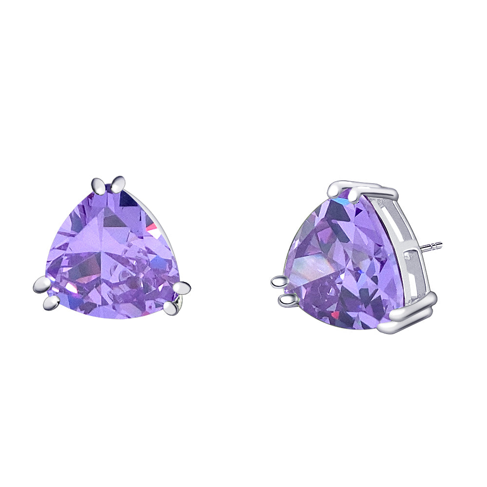 BME221936 - Funky Cubic Zirconia Triangle Trillion Cut Solitaire Earrings - Stud Earrings