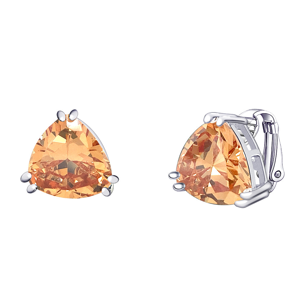 BME221936 - Funky Cubic Zirconia Triangle Trillion Cut Solitaire Earrings- Clip On Earrings