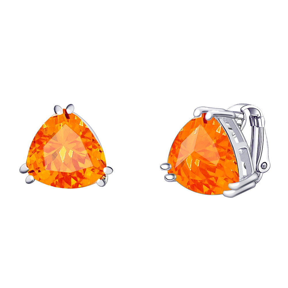 BME221936 - Funky Cubic Zirconia Triangle Trillion Cut Solitaire Earrings- Clip On Earrings