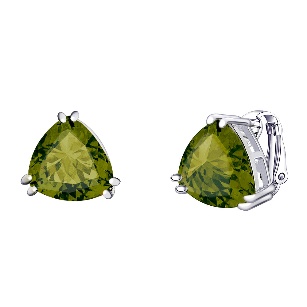 BME221936 - Funky Cubic Zirconia Triangle Trillion Cut Solitaire Earrings- Clip On Earrings
