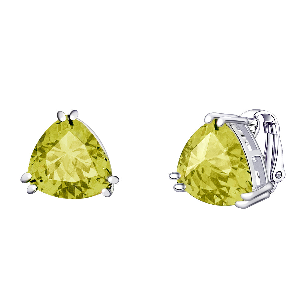 BME221936 - Funky Cubic Zirconia Triangle Trillion Cut Solitaire Earrings- Clip On Earrings