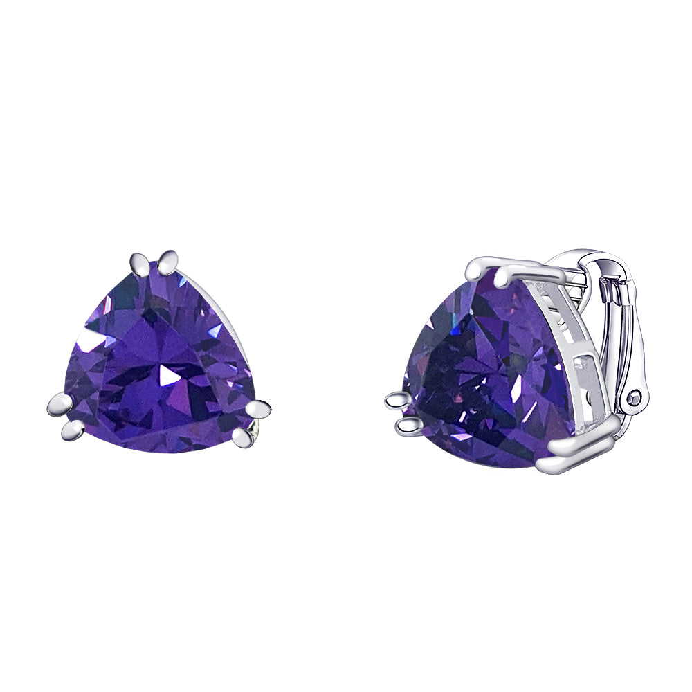 BME221936 - Funky Cubic Zirconia Triangle Trillion Cut Solitaire Earrings- Clip On Earrings
