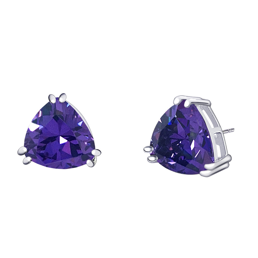 BME221936 - Funky Cubic Zirconia Triangle Trillion Cut Solitaire Earrings - Stud Earrings