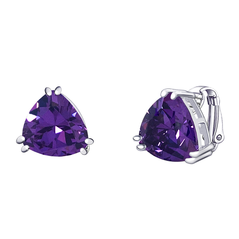 BME221936 - Funky Cubic Zirconia Triangle Trillion Cut Solitaire Earrings- Clip On Earrings