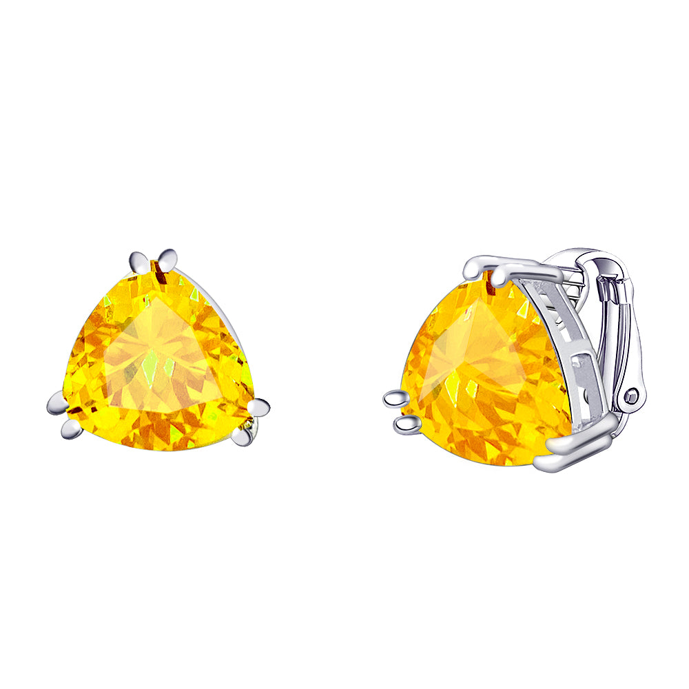 BME221936 - Funky Cubic Zirconia Triangle Trillion Cut Solitaire Earrings- Clip On Earrings