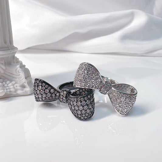 BMR225364 - Pave CZ Statement Ribbon Bow Ring - Cocktail Ring