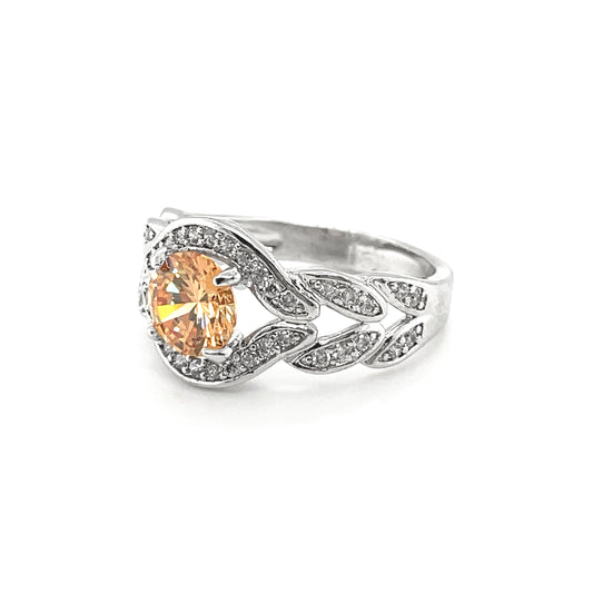 BMR24620CP - 圓形切割光環花朵 - 訂婚戒指