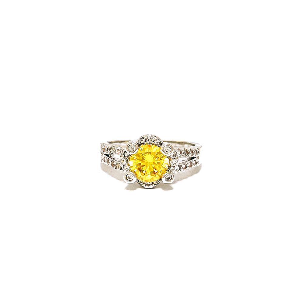 BMR25503YL - Round Cut Halo Flower - Engagemet Ring