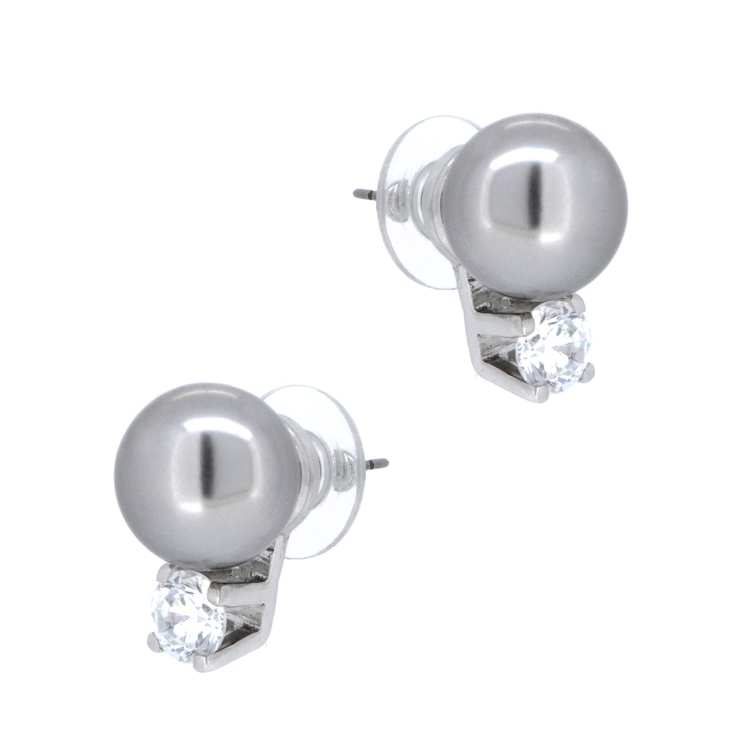 BME5170 - Classic Over Round Cut Stud Earrings - Gray Pearl - Stud Earrings