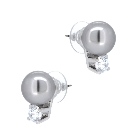 BME5170 - Classic Over Round Cut Stud Earrings - Gray Pearl - Stud Earrings