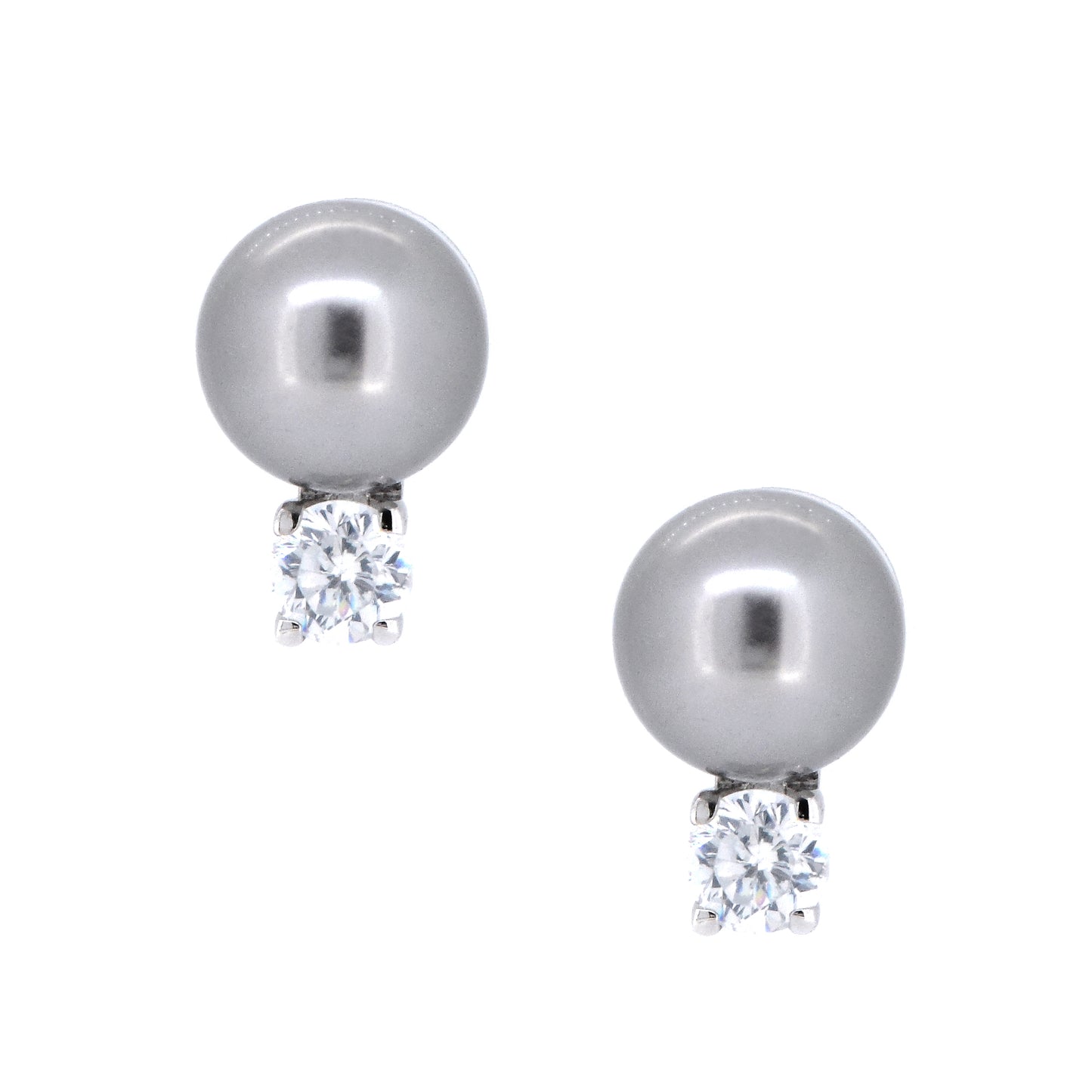 BME5170 - Classic Over Round Cut Stud Earrings - Gray Pearl - Stud Earrings