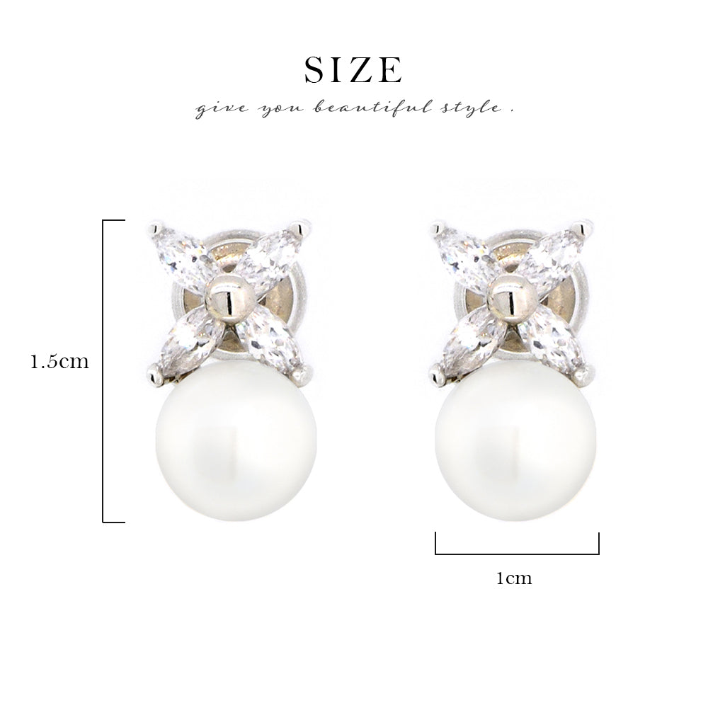 BME5172 - Classic Over Marquis Cut Flower - White Pearl - Stud Earrings