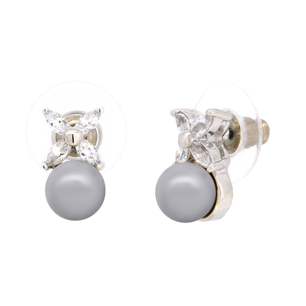 BME5172 - Classic Over Marquis Cut Flower - White Pearl - Stud Earrings