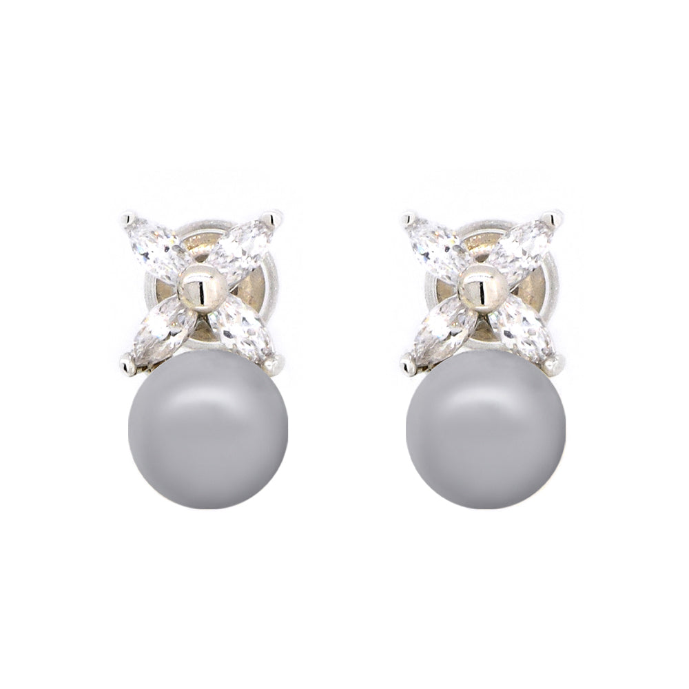 BME5172 - Classic Over Marquis Cut Flower - White Pearl - Stud Earrings