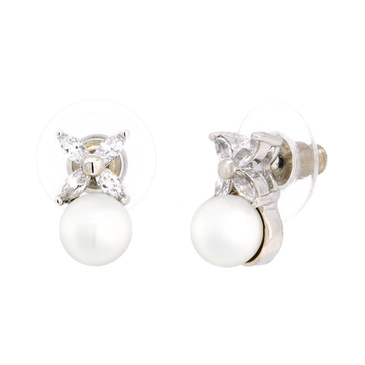 BME5172 - Classic Over Marquis Cut Flower - White Pearl - Stud Earrings