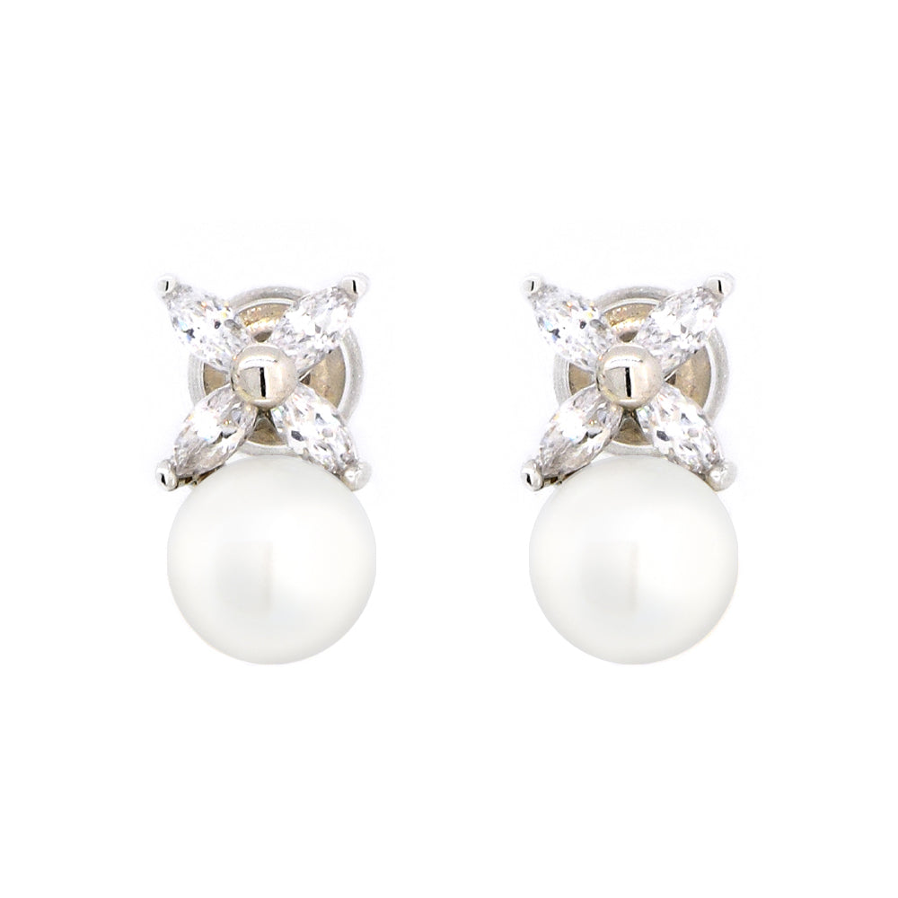 BME5172 - Classic Over Marquis Cut Flower - White Pearl - Stud Earrings