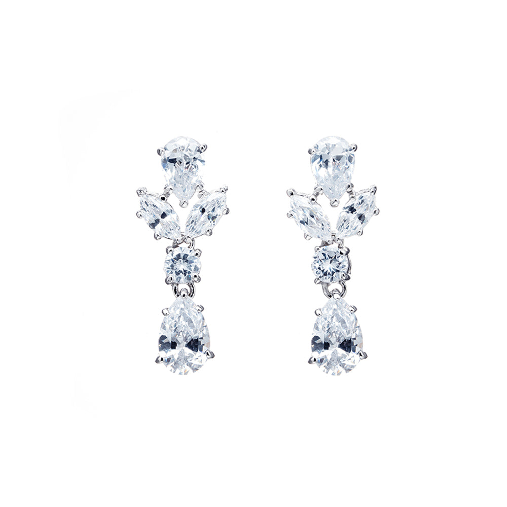 BME5774 -Bridal Leaf Teardrop Screwback Available CZ Dangle Earring - Pendant Earrings