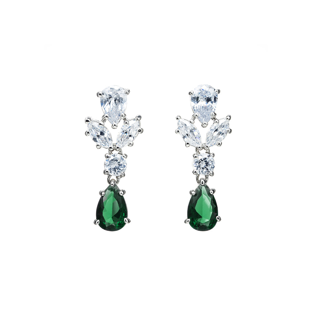 BME5774 -Bridal Leaf Teardrop Screwback Available CZ Dangle Earring - Pendant Earrings