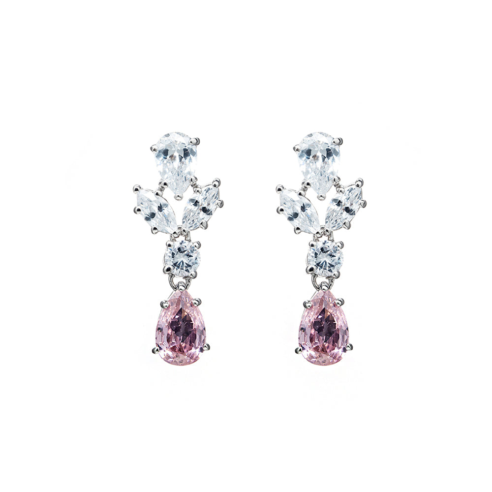 BME5774 -Bridal Leaf Teardrop Screwback Available CZ Dangle Earring - Pendant Earrings