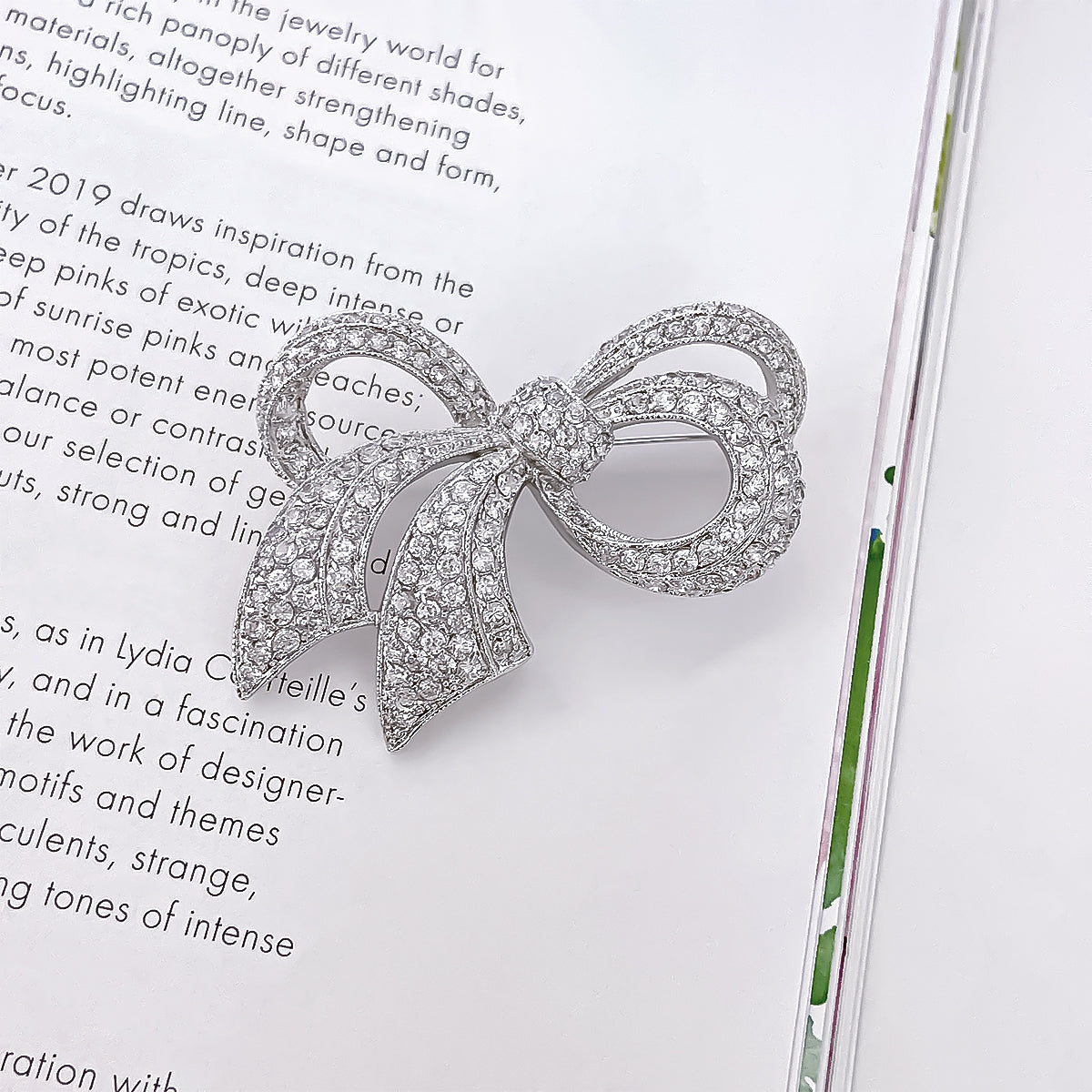 BMC60016 - Bridal Bow Ribbon Pave Cz - Brooch