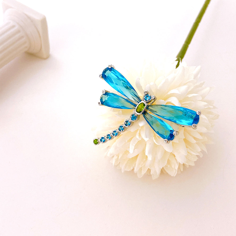BMC65588 - Shine Aqua Dragonfly Insect - Brooch