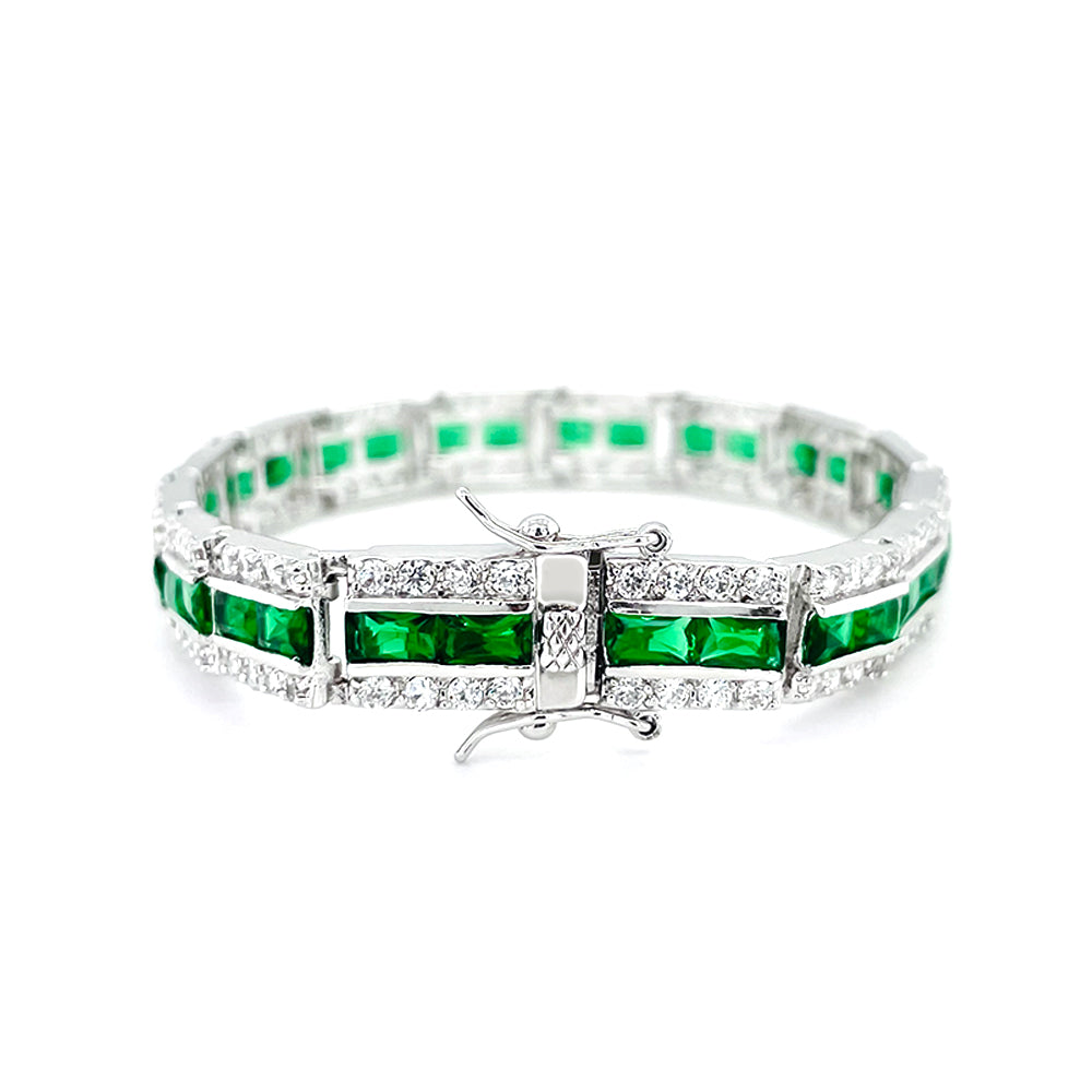 BMB69071 - Art Deco Simulated Baguette Cubic Zirconia Tennis Bracelet - Bracelet