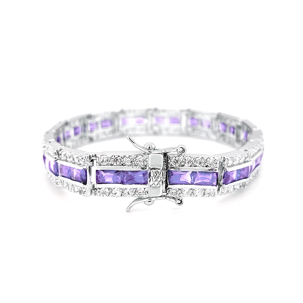 BMB69071 - Art Deco Simulated Baguette Cubic Zirconia Tennis Bracelet - Bracelet
