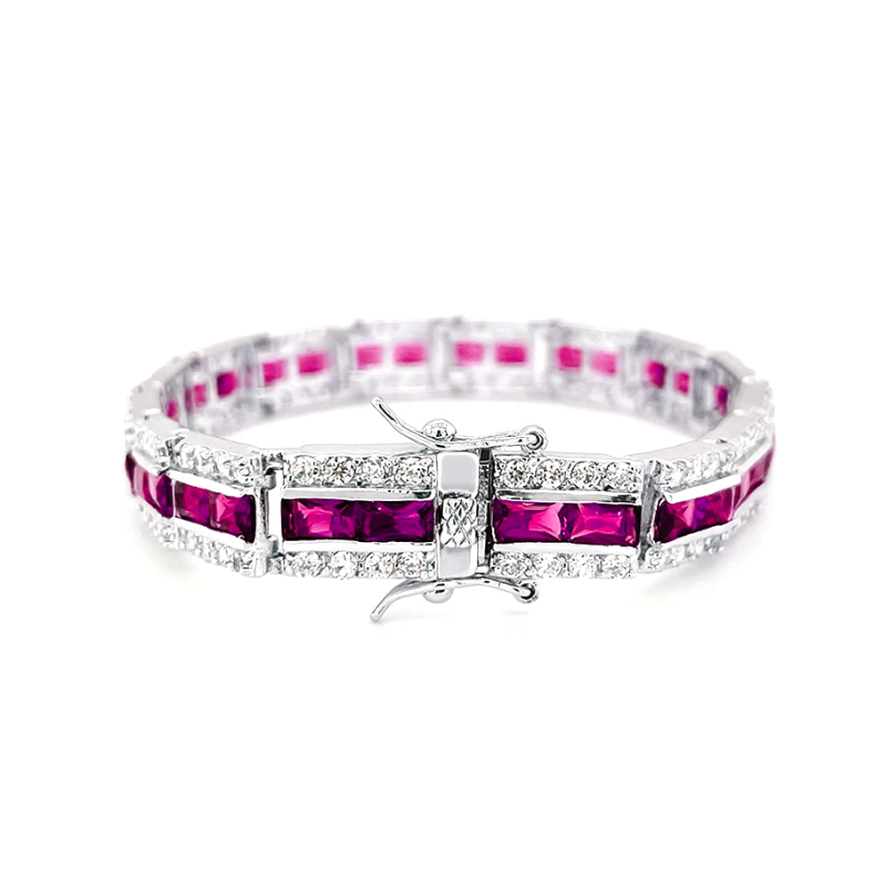 BMB69071 - Art Deco Simulated Baguette Cubic Zirconia Tennis Bracelet - Bracelet