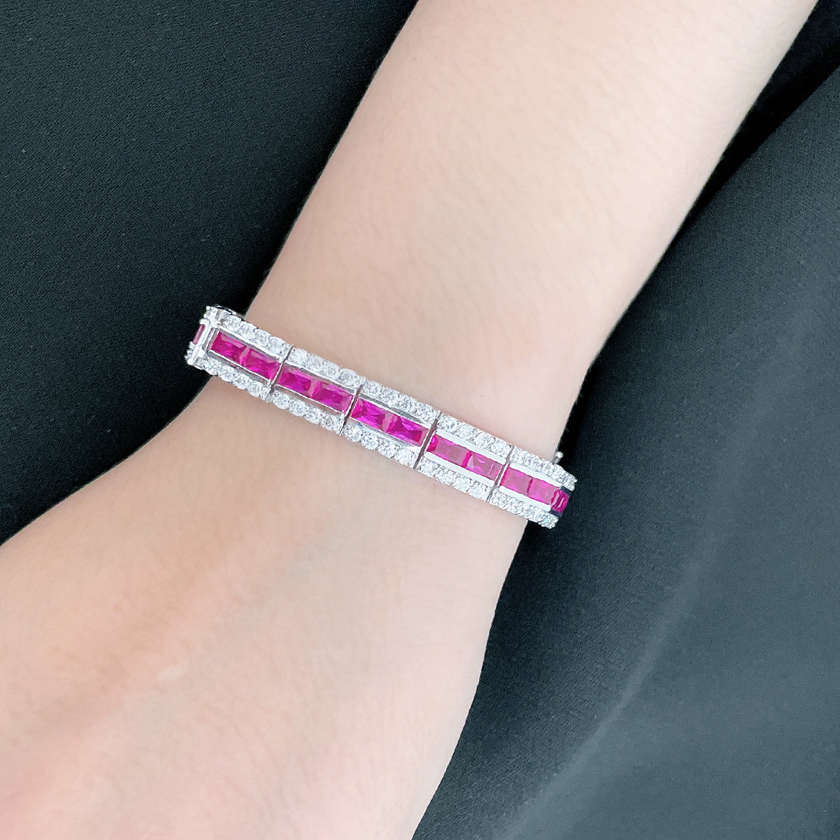 BMB69071 - Art Deco Simulated Baguette Cubic Zirconia Tennis Bracelet - Bracelet