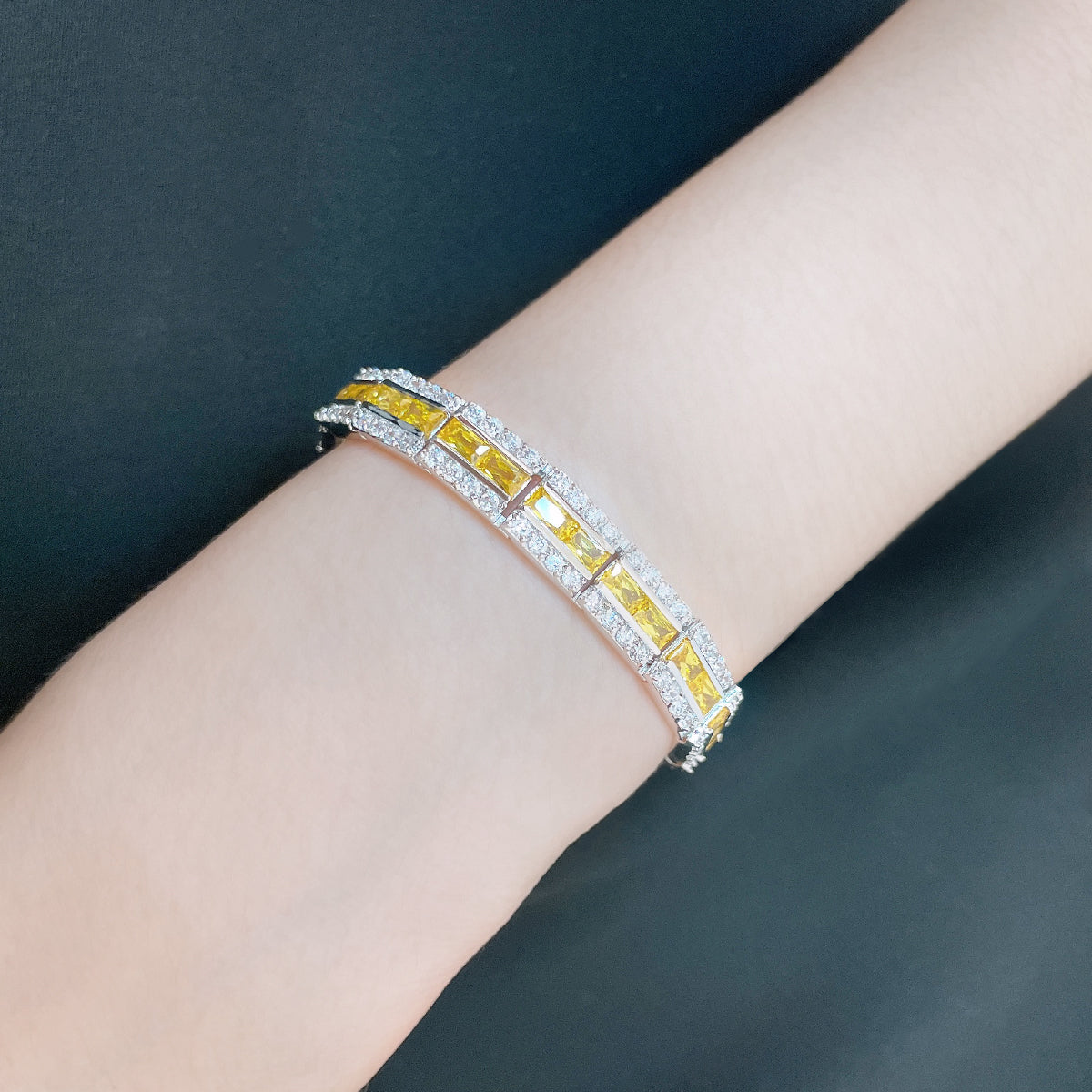 BMB69071 - Art Deco Simulated Baguette Cubic Zirconia Tennis Bracelet - Bracelet