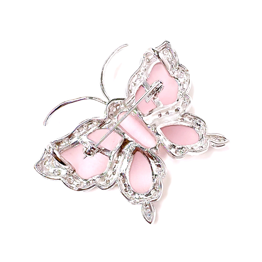 BMC80018 - Cats Eye Pink Butterfly Statement - 2-in-1 Pendant Necklace Brooch