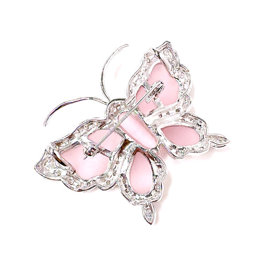 BMC80018 - キャッツアイ ピンク バタフライ ステートメント - 2-in-1 ペンダント ネックレス ブローチ