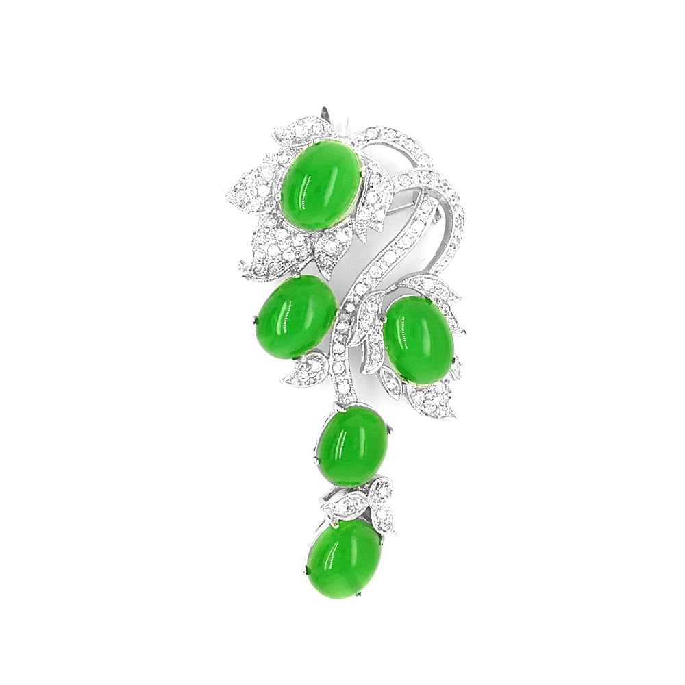 BMC80031 - Cabochon Jade Brooch - 2-in-1 Pendant Necklace Brooch