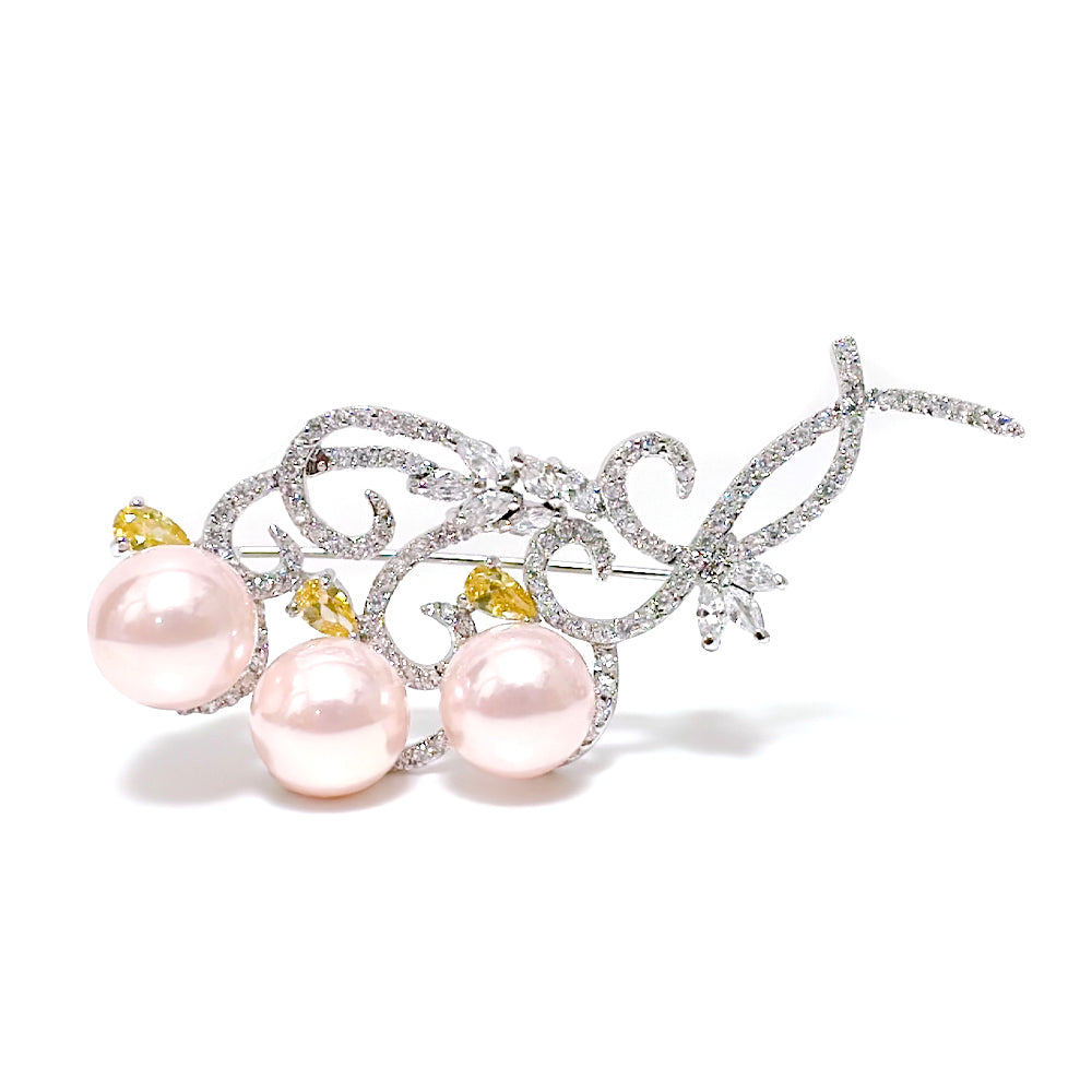 BMC80062 - Honey Peach Shell Pearl Cz - Brooch