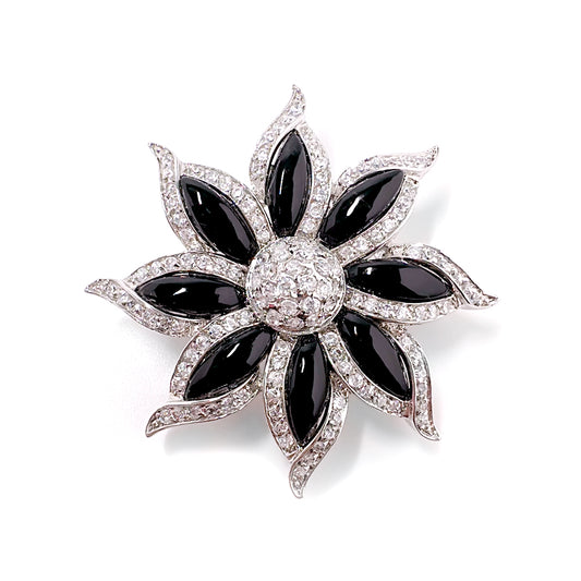 BMC80063 - Black And White Flower Inspire - Brooch