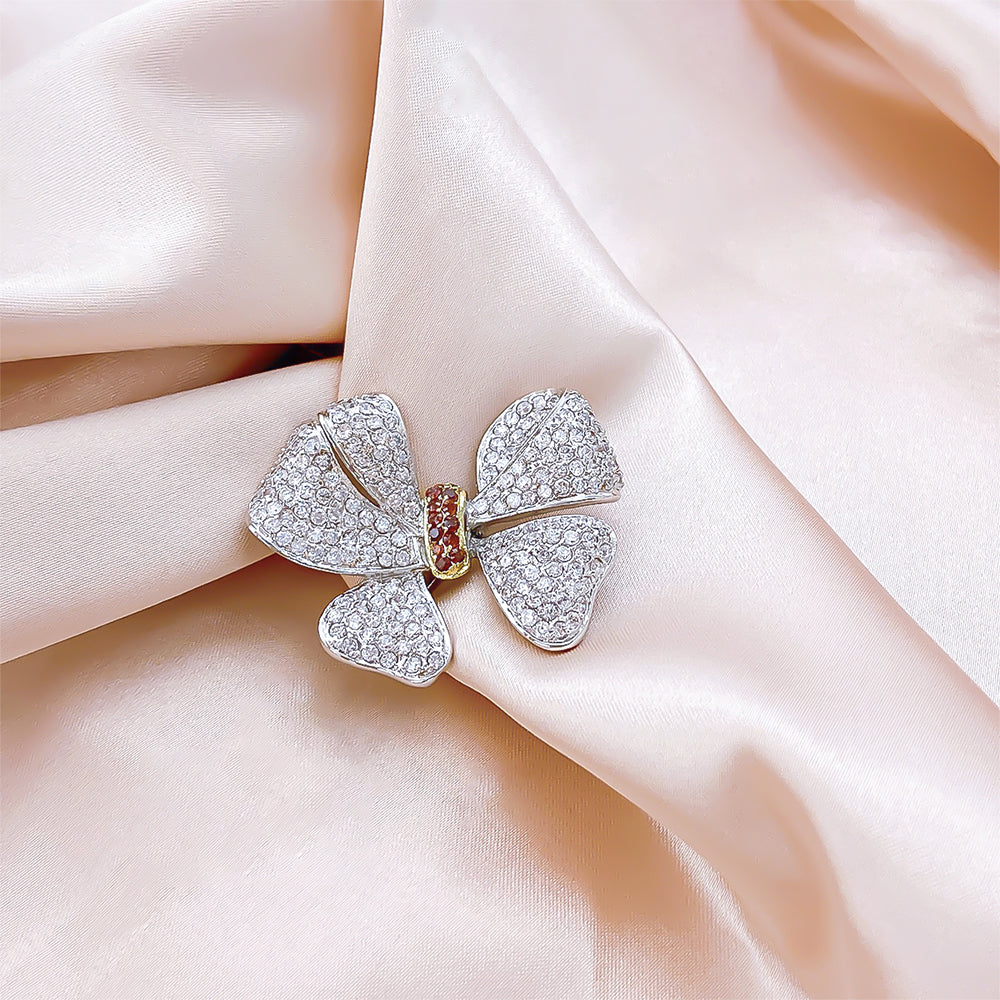 BMC80067 - Vintage Synthetic Ruby Cubic Zirconia Bow - Brooch